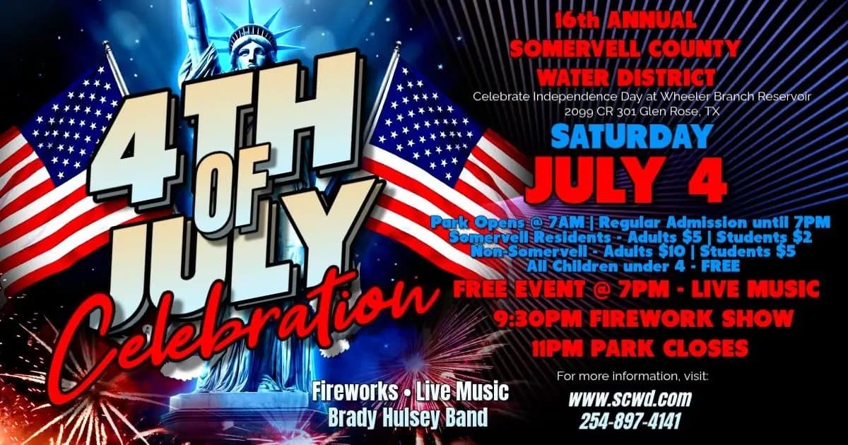 Glen Rose Announces July 4th Fireworks and Reckless Kelly Concert as Summer Highlights
