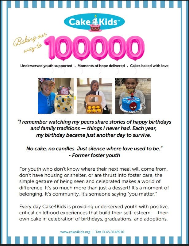 Cake4Kids Boston to Host Free Cupcake Picnic Celebrating 100,000 Children Served Nationwide