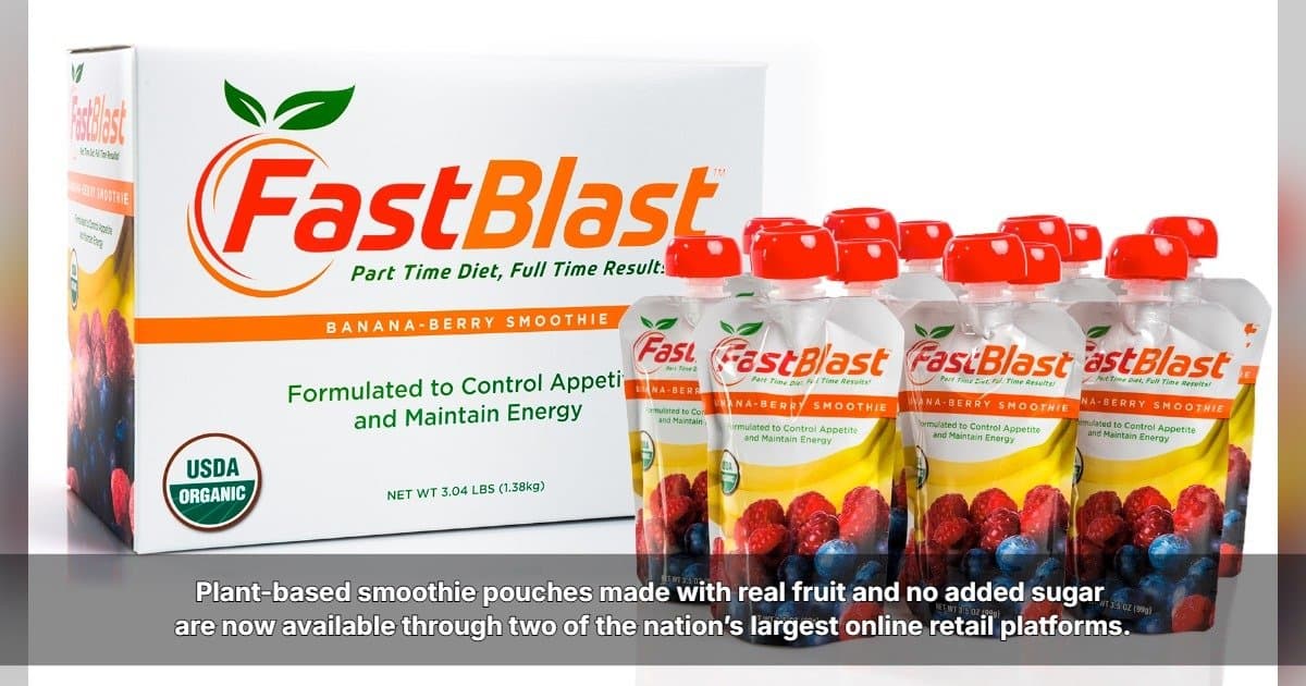 FastBlast Banana-Berry 100% Smoothie Now Available on Amazon and Walmart.com, Expanding National Access to Plant-Based Nutrition